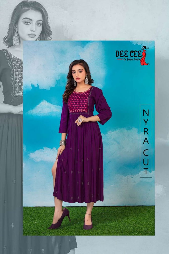 Sunaina By Deecee Rayon Naira Cut Embroidery Kurtis Catalog